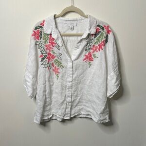Charter Club 100% Linen Floral Embroidered Blouse
